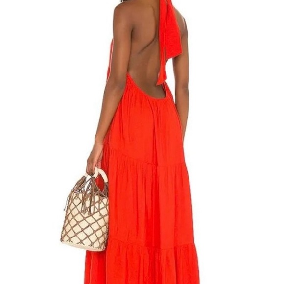 SOLID & STRIPED “The Britney” Halter Red Linen Maxi Dress Medium - Picture 3 of 3